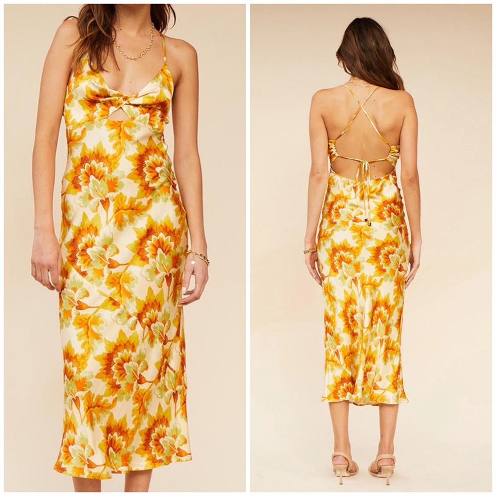 Suboo Sommer Twist Front Slip Dress Midi Floral Size Small